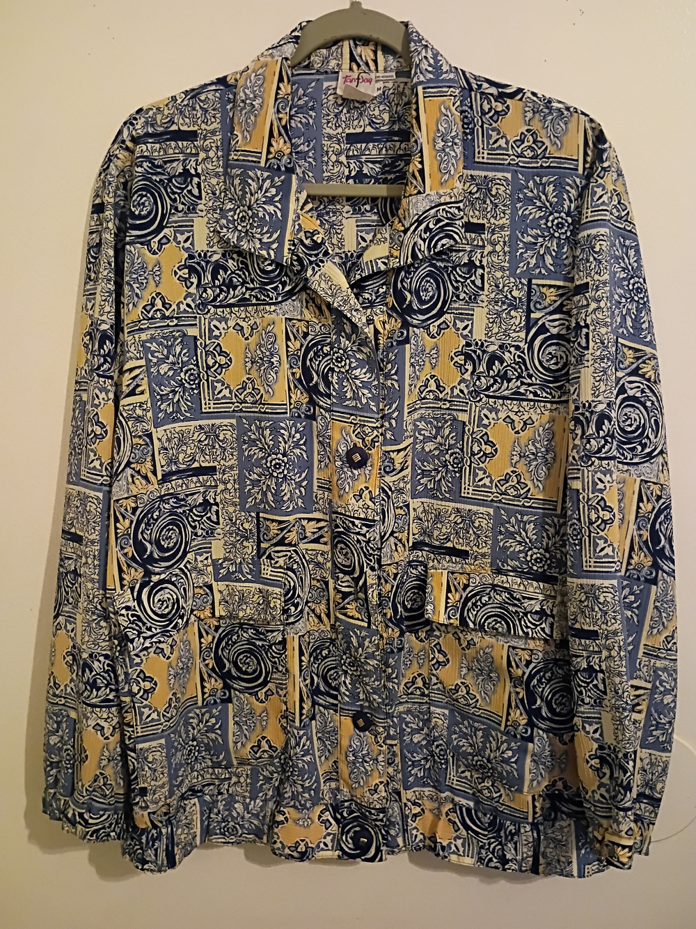 VTG TanJay Women's Lightweight Button-Up Jacket in Navy and Tan Patchwork Sz M